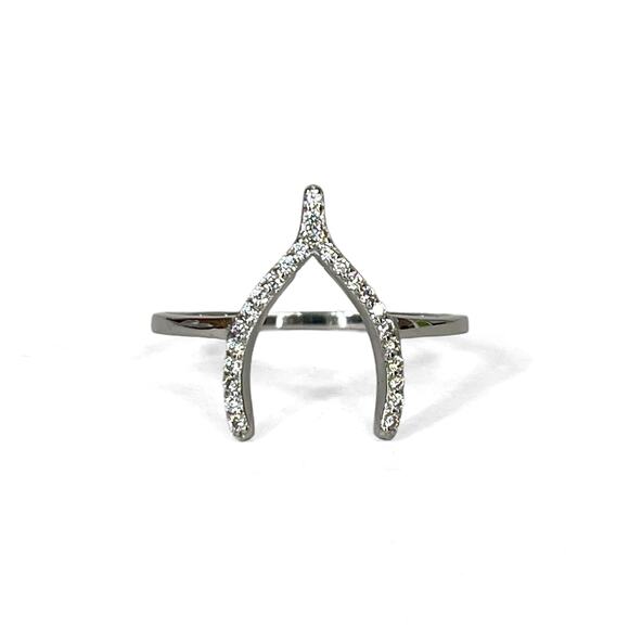 Sterling Silver Pave Wishbone Ring Sz 9 New 925 Sparkly CZ Dainty Band Luck Hope - Picture 1 of 8
